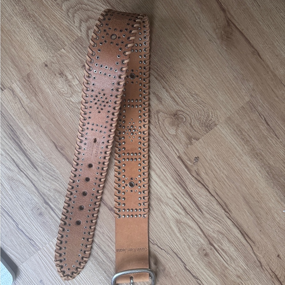 Calvin Klein Men's Tan Studded Leather Belt